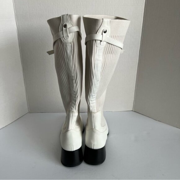 Women Knit Comfort Chunky Heeled High Boots - Off-White. Size: 7.5. (1808) - Picture 4 of 16